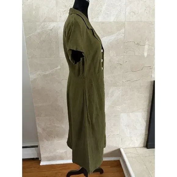 Quince European Linen Button Front Midi Dress - M Olive Green Spring Capsule - Picture 5 of 11